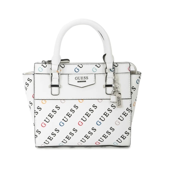 ❌SOLD❌ Brand New GUESS Multi-Color Guess Logo White Adhira Satchel, Bag Purse - Picture 2 of 5